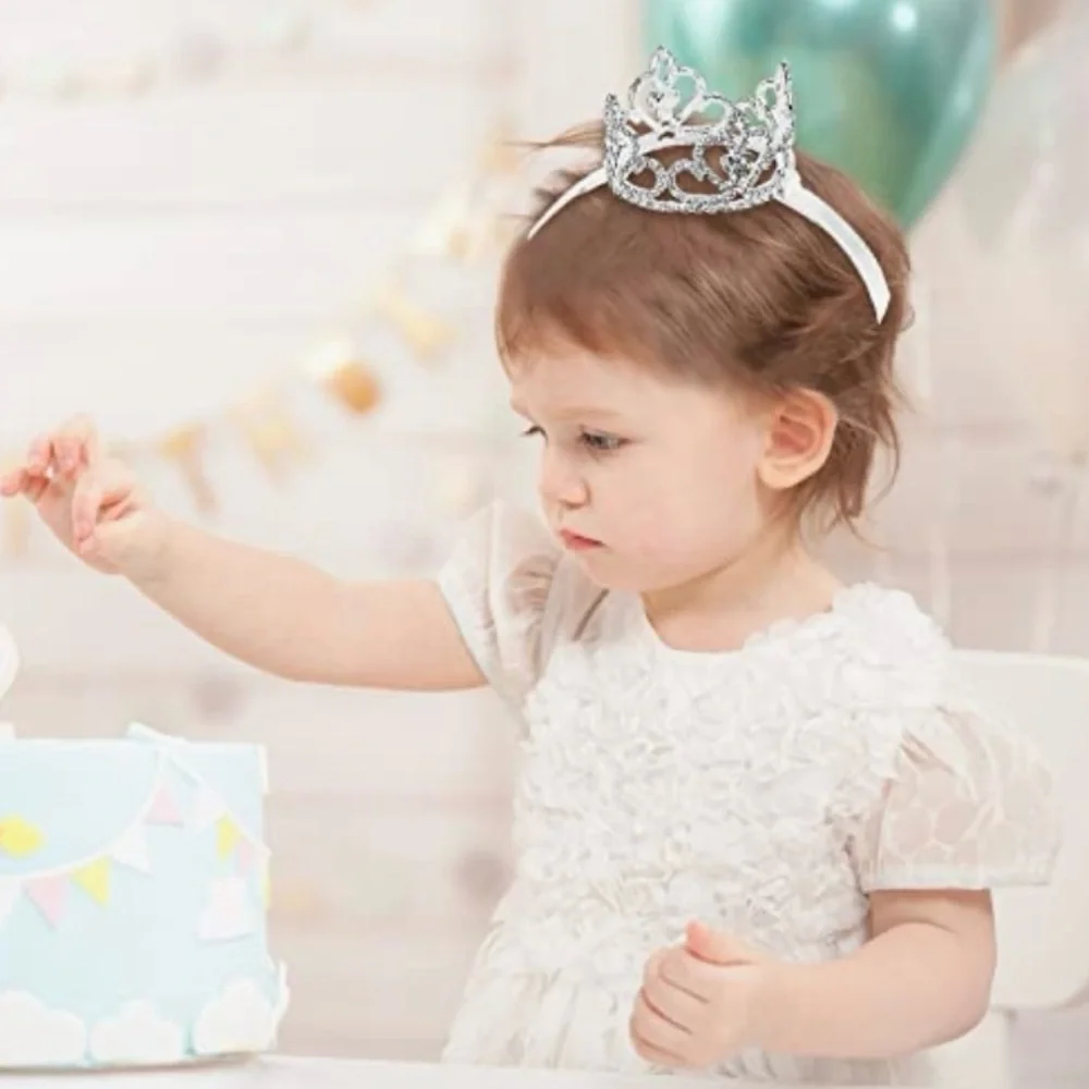 NIB MTLEE 2 Pieces Silver Baby Crown Baby Tiara Headband Little Girl Infant